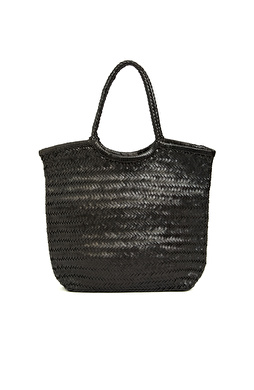 Siyah Kadın Örgü Deri Shopper Çanta