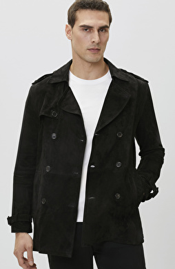 Siyah Çift Taraflı Süet Deri Pardösü