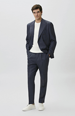 Navy Blue Limited Fabric Striped Linen Suit