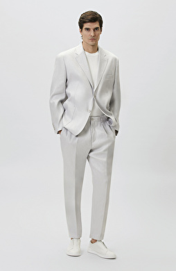 Gri Keten Karışımlı Pileli Takım Elbise