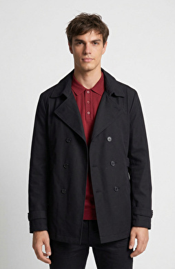 Siyah Kruvaze Yaka Pardösü