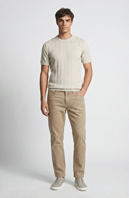 Bej Düz Paça Denim Pantolon