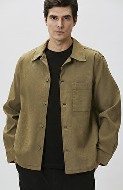 Khaki Linen Blend Outer Shirt