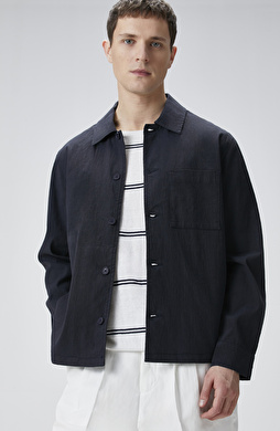 Lacivert Keten Karışımlı Dış Gömlek