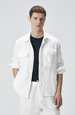 Ekru Keten Dış Gömlek