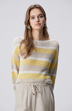 Bej Truvakar Kol Çizgili Triko Kazak