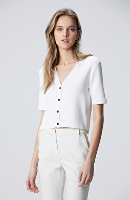 Kırık Beyaz Kısa Kollu Triko Ceket