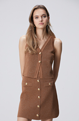 Tarçın Sim Dokulu Triko Yelek