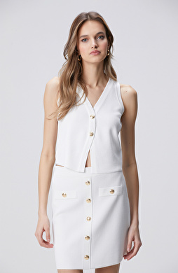 Kırık Beyaz Triko Yelek