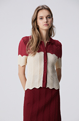 Vişne Örgü Detaylı Hırka