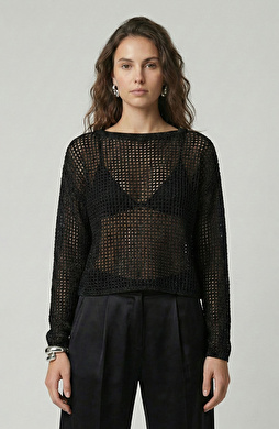 Siyah Ajurlu Simli Triko Kazak