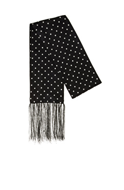 Siyah Beyaz Puantiyeli İpek Twill Şal