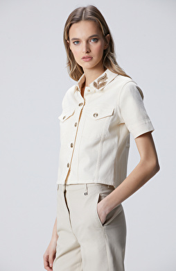 Naturel Yaka Taş Detaylı Denim Mont