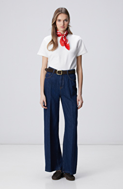 Lacivert Wide Leg Denim Pantolon