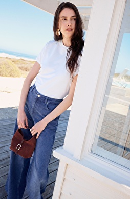 Indigo Taş Baskılı Denim Pantolon