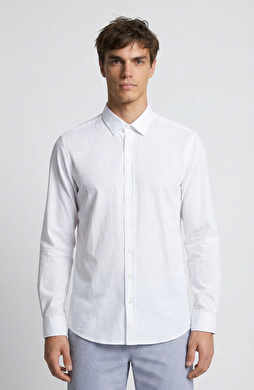 Beyaz Çizgili Gofreli Gömlek