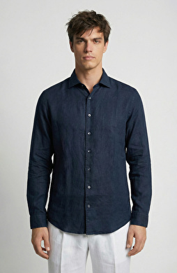Lacivert Keten Gömlek