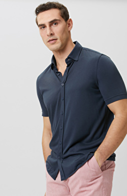 Navy Blue Short Sleeve Comfort Knitted Shirt