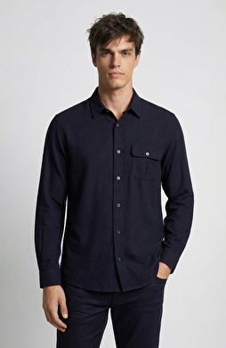 Comfort Fit Navy Blue Jacquard Shirt