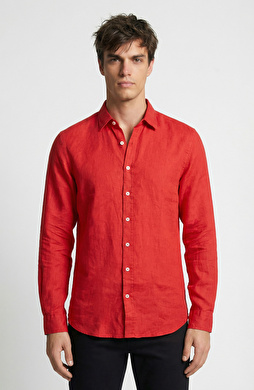 Comfort Kırmızı Keten Gömlek