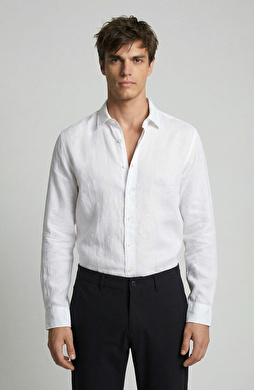 Beyaz Comfort Keten Gömlek