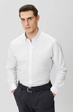 Mavi Beyaz Çizgili Gofreli Comfort Gömlek