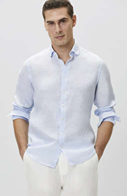 Açık Mavi Keten Gömlek