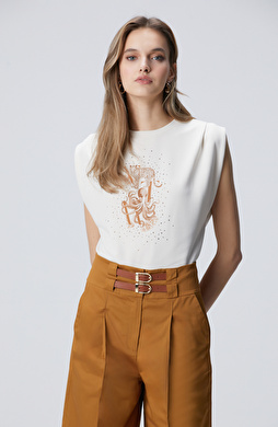Bej Baskılı T-shirt