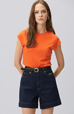 Turuncu Dikiş Detaylı Basic N-Tech T-shirt