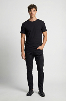 Siyah Kaplamalı Denim Pantolon