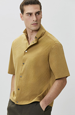 Relaxed Fit Yağ Yeşili Gofreli Gömlek