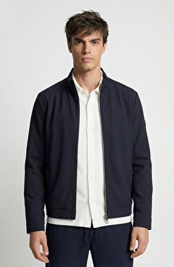 Lacivert Gofre Desenli Dik Yaka Mont