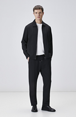 Siyah Yandan Cepli Nervürlü Eşofman Altı