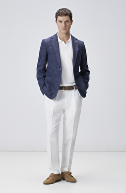 Kırık Beyaz Çift Pilili Keten Karışımlı Pantolon