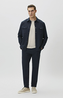 Jogger Fit Lacivert Gofreli Dokuma Pantolon