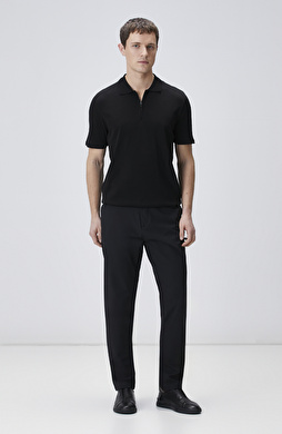 Siyah Beli Lastikli Dokuma Jogger Pantolon