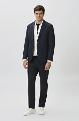 Lacivert Çizgili Gofreli Jogger Pantolon