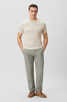 Haki Dokuma Pamuk Keten Pantolon