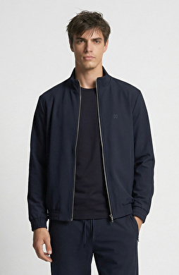 Lacivert Dik Yaka Teknik Sweatshirt