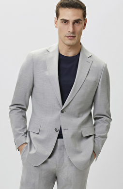 Slim Fit Açık Gri Yün Karışımlı Takım Elbise