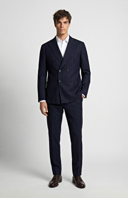 Lacivert Çizgili Yün Takım Elbise