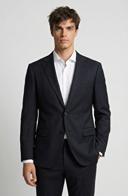 Slim Fit Siyah Yün Takım Elbise