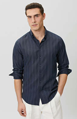 Lacivert-Ekru Gömlek