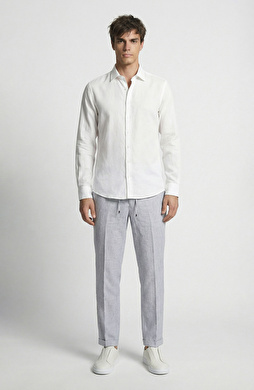 Koyu Mavi Keten Dokuma Pantolon