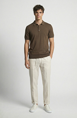 Jogger Beige Striped Cotton Linen Woven Trousers