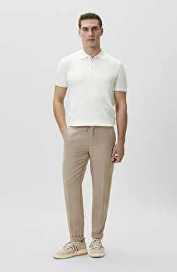 Jogger Kahve Çizgili Pamuk Keten Dokuma Pantolon