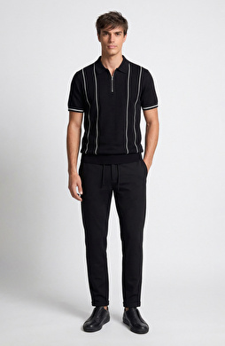 Siyah Duble Paça Ütü İzli Örme Jogger Pantolon