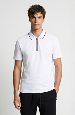 N-Tech Beyaz Fermuarlı T-shirt