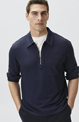 Lacivert Dik Yaka Sweatshirt