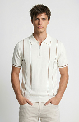 Kırık Beyaz Polo Triko Kazak